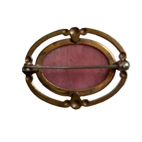 Vintage Uncas 10K Gold Filled Brooch Pink Oval Stone Romantic Signed - Picture 3 of 9